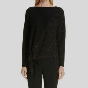 Lafayette 148 Tie- Front Silk-Blend Pullover Sweater Metallic Gold Size Small